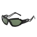 Occhiali da sole sportivi neri stile punk Y2K con stanghette a onda futuristica - Montatura Nera Lenti Verde Scuro