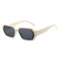 Retro pixelated hexagonal sunglasses in cream white with UV400 dark lenses and metal hinges - Cream White Frame Gray Lens