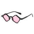 Chic black geometric diamond sunglasses featuring translucent pink lenses and silver accents - Black Frame Pink Lens