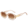 Champagne oval sunglasses for women with brown gradient lenses and gold chain temples - Regular / Standard Champagne Frame with Gradient Tea Lenses