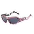Y2K futuristic punk sunglasses in translucent purple frame with wavy hollow temples - Purple Frame Grey Lens