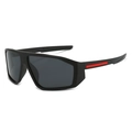Y2K Sport-Sonnenbrille mit schwarzem Rahmen, grauen Gläsern und roten Farbakzenten - Sand schwarzer Rahmen graue Gläser