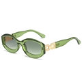 Retro oval sunglasses with transparent green frames and gold hollow-out metal temples - Regular / Standard (Incl. 13% Tax) Green Frame / Green Lenses