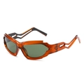 Y2K punk style sunglasses with amber translucent frames and dark green polarized lenses - Orange Frame Dark Green Lens
