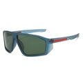 Y2K Sport Sonnenbrille mit mattblauem Rahmen und grünen Schutzgläsern für Herren - Durchscheinender Blauer Rahmen Dunkelgrüne Gläser