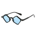 Chic black geometric diamond frame sunglasses with vibrant blue lenses for women - Black Frame Blue Lens