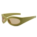 Avocado green Y2K oval sunglasses with light brown lenses and glossy finish - Regular / Regular (Inc. 13% VAT) Green Frame with Tea Lenses