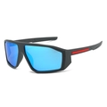 Y2K Sport-Sonnenbrille mit großem mattem schwarzem Rahmen und blauen verspiegelten Gläsern - Schwarzer Rahmen Blaue Gläser