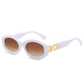 White oval sunglasses with brown gradient lenses and gold hollow metal temple detail - Regular / Standard (Incl. 13% VAT) White Frame Gradient Tea Lenses