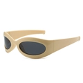 Retro Y2K oversized cat eye sunglasses with a cream oval frame and dark grey lenses - Cream White Frame Gray Lens