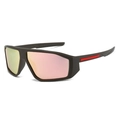 Y2K sporty cycling sunglasses with matte dark grey frame and pink-orange gradient lens - Regular / Standard (Incl. 13% Tax) Black Frame / Pink Lenses
