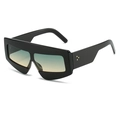 Futuristic black oversized sunglasses with yellow-green gradient lenses and gold rivets - Regular / Black Frame Green Yellow Lens