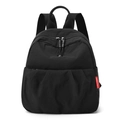 Chic black pleated oxford canvas backpack for women featuring iconic red brand tag details - Black