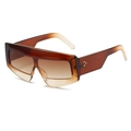Brown gradient shield sunglasses with oversized frame and decorative gold rivets - Regular / Regular (Inc 13% Tax) Dark Brown and Champagne Frame Brown Gradient Lenses