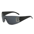 Lunettes de soleil enveloppantes noires Y2K pour femmes avec accent métallique chic - Standard / Monture Noire Verre Gris