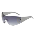 Chic Y2K wrap-around sunglasses with matte silver frames and gradient purple lenses - Regular / Silver Frame Gradient Gray Lens