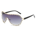 Oversized shield sunglasses with gold studded frames and purple gradient lenses - Gold Frame Gradient Gray Lens