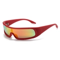 Red matte sports cycling sunglasses with orange gradient UV400 wrap around lenses - Red Frame Red Lens