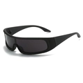 Black Y2K sports cycling sunglasses with wrap-around shield lens and UV400 protection - Black Frame Grey Lens