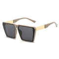 Chic oversized square khaki sunglasses with sleek gold metal temples and dark grey lenses - Khaki Frame Grey Lens