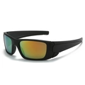 80s square frame cycling sunglasses with matte black frame and orange-green gradient lens - Black Frame Red Lens