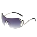 Y2K wraparound oversized sunglasses with purple gradient lens and silver snake temple detail - Silver Frame Gradient Grey Lens