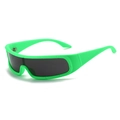 Y2K futuristic wrap-around sports sunglasses with neon green frame and dark grey lens - Green Frame Grey Lens