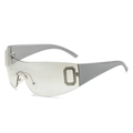 Y2K grey shield sunglasses with silver temples and rhinestone accents on the lens side - Regular / Silver Frame Silver Mirror Lens