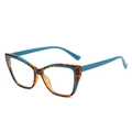Cat eye TR90 glasses frame in blue and amber tortoiseshell patchwork design - Blue with Leopard Frame (C0.6)