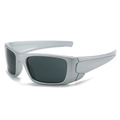 Men's 80s square sport cycling sunglasses with matte silver frames and dark gray lenses - Silver Frame Grey Lens