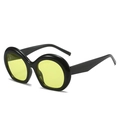 Ovale Puffy-Sonnenbrille mit schwarzem Rahmen und gelben Gläsern im Y2K-Trend-Stil - Schwarzer Rahmen Gelbe Gläser