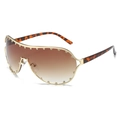 Oversized schild zonnebril met goudkleurig metalen montuur, kristallen en bruine glazen - Gouden Frame Thee Lens
