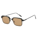 Moderne quadratische Sonnenbrille mit schwarzem Rahmen und braunen Gläsern in Seitenansicht - Schwarzer Rahmen Tee Gläser