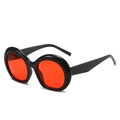Ovale klobige Sonnenbrille mit dickem schwarzem Rahmen und roten Gläsern für Damen - Schwarzer Rahmen rote Gläser
