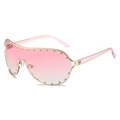 Shield sunglasses featuring gradient pink lenses and gold frame with rhinestone trim - Gold Frame Pink Lenses