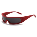Sporty matte red wrap-around sunglasses with dark polarized lenses and bold futuristic frame - Red Frame Grey Lens