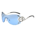 Y2K oversized silver sunglasses with light blue lenses and snake-shaped metal temples - Silver Frame Blue Lens