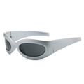 Futuristic silver Y2K wrap-around sunglasses with grey lenses and metallic finish - Regular / Standard Silver Frame with Grey Lenses