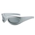 Y2K futuristic oval sunglasses in silver frame with grey lenses for sports - Regular / Standard (Incl. 13% Tax) Silver Frame Silver Mirror Lenses