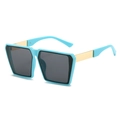 Chic light blue square oversized sunglasses with gold metal temples and grey lenses - Sky Blue Frame Grey Lens