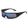 Sporty wrap-around sunglasses with matte black frame and blue-purple mirror lenses - Black Frame Green Lens