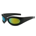 Y2K sporty sunglasses with glossy black frame and colorful gradient reflective lenses - Regular / Standard Black Frame Gold Mirror Lenses