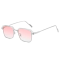 Occhiali da sole quadrati sfumati rosa con montatura trasparente e aste in metallo - Montatura Argento Lenti Rosa Sfumate