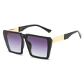 Oversized square sunglasses with glossy black frames and purple gradient lenses - Black Frame Double Gray Lens