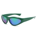 Y2K sporty wrap-around sunglasses with green frames and blue-green gradient mirror lenses - Green Frame / Green Lens