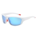 White cycling sunglasses with blue mirrored lenses and red anti-slip rubber pads - Regular / Standard White Frame Blue Lenses
