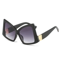Stijlvolle oversized vlinder zonnebril met zwarte frames en paars getinte glazen - Normaal / Zwart Montuur Dubbel Grijze Lens