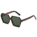 Polygonale Schildpatt-Sonnenbrille mit dunkelgrünen Gläsern und geometrischem Rahmen - Normal / Leopard Rahmen Dunkelgrüne Gläser