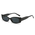 Retro narrow black rectangular sunglasses with dark grey lenses in a minimalist style - Glossy Black Frame Grey Lens