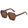 Fashionable geometric hexagonal sunglasses in translucent amber brown acetate material - Regular / Tea Frame Tea Lens